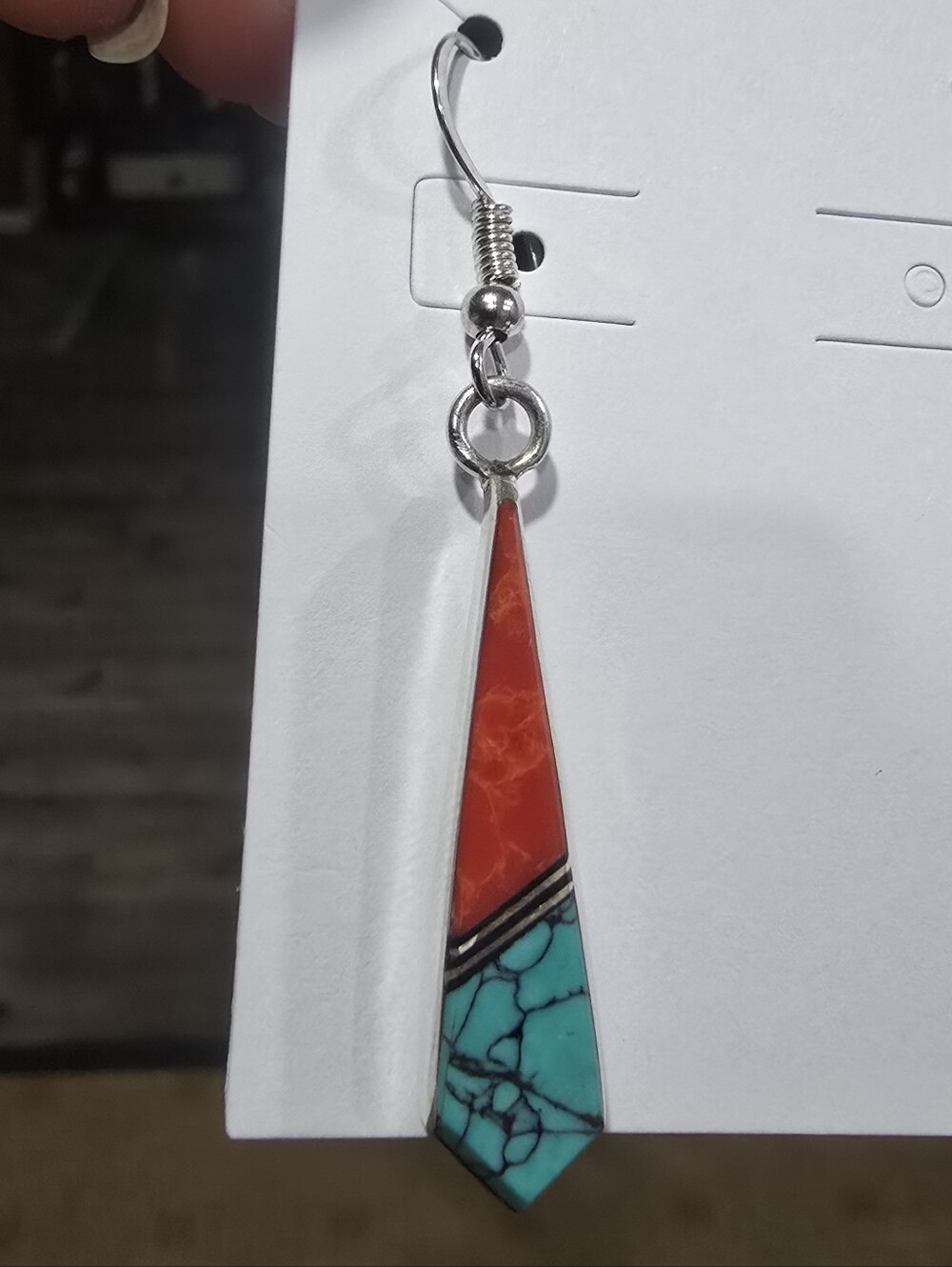 Yolanda Zah Red and Turquoise Inlay Dangle Earring "One Only"